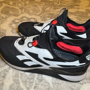 Reebok Nano X3 Froning Black White Athletic Sneakers with Red Details